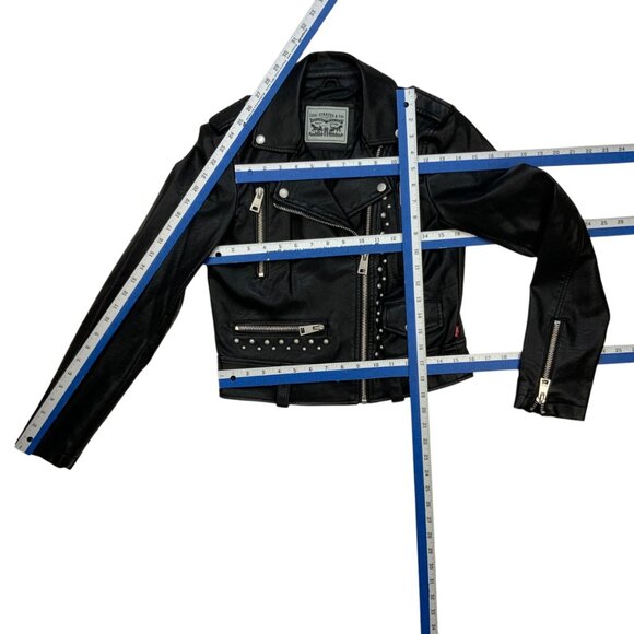 Levi’s Faux Vegan Leather Studded Moto Jacket XS Black Zip Front Biker Zip Cuffs - Picture 5 of 14
